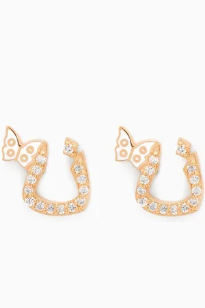 BIL ARABI Tiny Bling Arabic Letter "Noon" Diamond Earrings in 18kt Gold