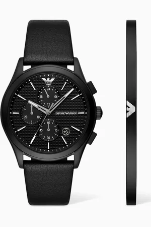 Emporio Armani Paolo Chrono Watch & Bracelet Set in Leather