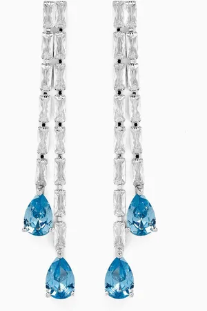 Kenneth Jay Lane Baguette Double Drop Pear Earrings in Rhodium-plated Brass