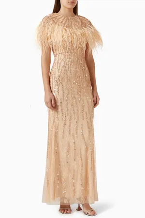 Mac Duggal Feather Embellished Cape Gown