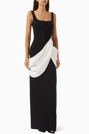 JOVANI Draped-train Maxi Dress in Crepe
