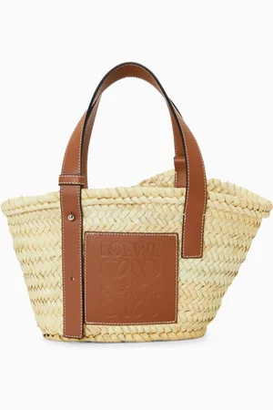 Loewe Small Basket Bag in Raffia & Leather