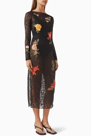 Agua Bendita Belen Slit Midi Dress in Lace