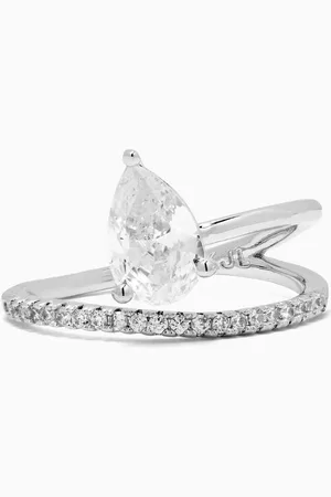 Kenneth Jay Lane CZ Pavé Pear Wrap Ring in Rhodium-plated Brass