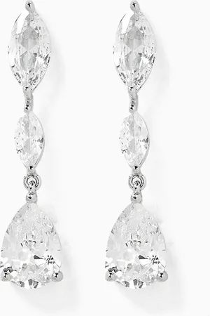 Kenneth Jay Lane CZ Marquis Pear Drop Earrings in Rhodium-plated Brass