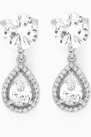 Kenneth Jay Lane CZ Halo Drop Earrings in Rhodium-plated Brass