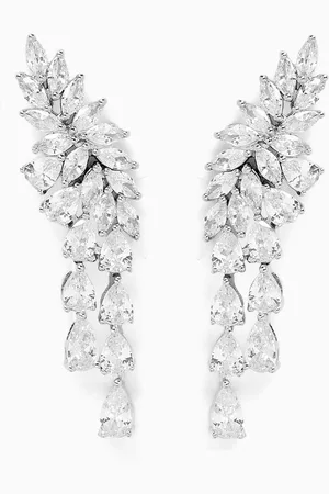 Kenneth Jay Lane CZ Marquis Waterfall Earrings in Rhodium-plated Brass