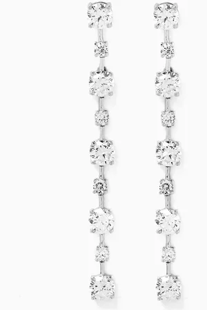 Kenneth Jay Lane CZ Linear Drop Earrings in Rhodium-plated Brass