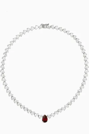 Kenneth Jay Lane CZ Pear Collar Necklace in Rhodium-plated Brass