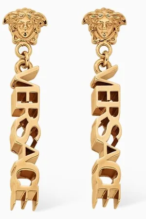 VERSACE La Medusa Logo Drop Earrings in Brass