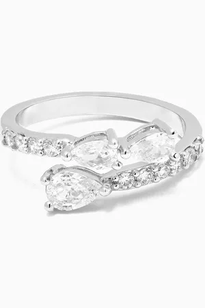 Kenneth Jay Lane CZ Pear Wrap Ring in Rhodium-plated Brass