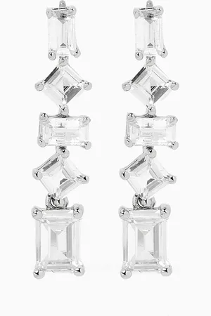 Kenneth Jay Lane CZ Multi-shape Drop Earrings in Rhodium-plated Brass