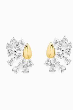 Kenneth Jay Lane CZ Fan Earrings in Gold-plated Brass