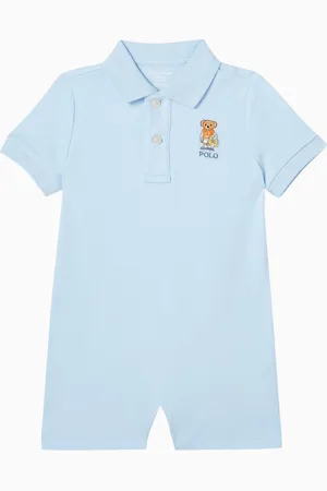 Ralph Lauren Embroidered Polo Bear Romper in Pique-knit