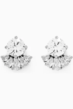 Kenneth Jay Lane CZ Pear & Round Fan Stud Earrings in Rhodium-plated Brass