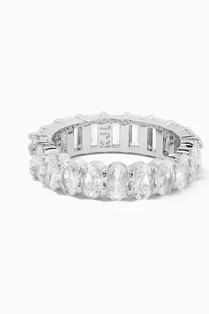 Kenneth Jay Lane CZ Band Ring in Rhodium-plated Brass