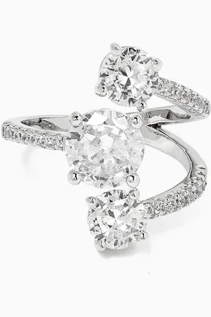 Kenneth Jay Lane CZ Open Claw Ring in Rhodium-plated Brass