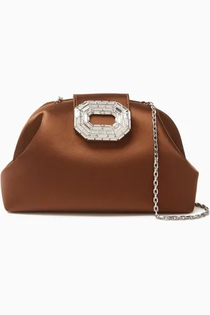 Amina Muaddi Camelia Clutch Bag in Satin