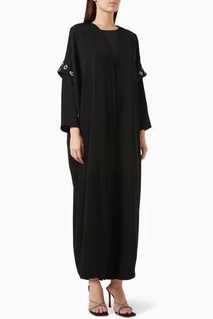 Elna Line Bead-embellished Abaya in Shiny Crepe