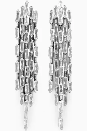 Kenneth Jay Lane CZ Fringe Earrings in Rhodium-plated Brass