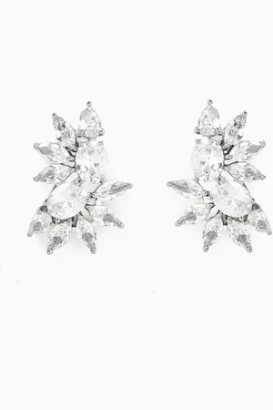Kenneth Jay Lane CZ Marquis Fan Earrings in Rhodium-plated Brass
