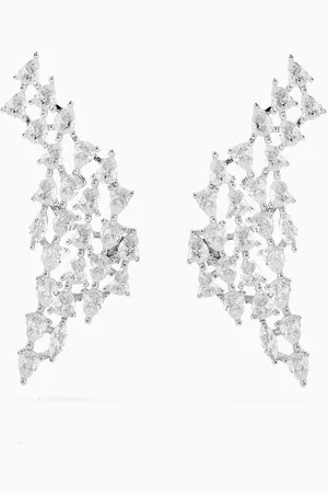 Kenneth Jay Lane CZ Statement Crawler Earrings in Rhodium-plated Brass