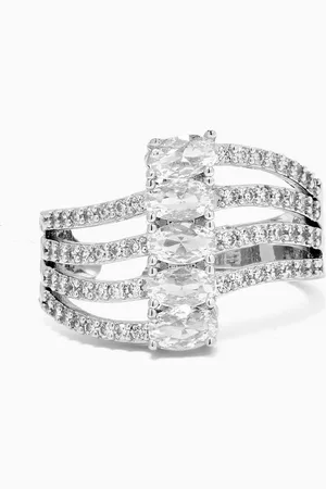 Kenneth Jay Lane CZ Oval Multi-row Ring in Rhodium-plated Brass
