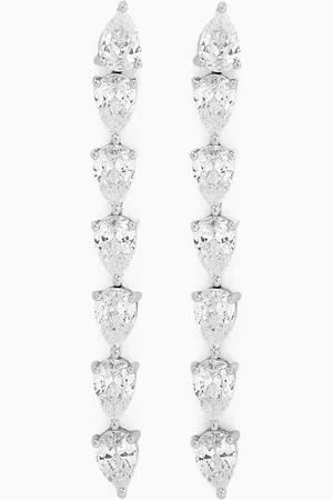 Kenneth Jay Lane CZ Linear Pear Drop Earrings in Rhodium-plated Brass