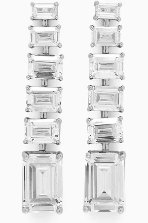 Kenneth Jay Lane CZ Graduated Emerald Earrings in Rhodium-plated Brass