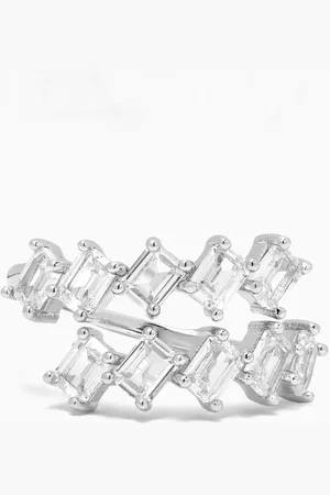 Kenneth Jay Lane CZ Emerald Wrap Open Ring in Rhodium-plated Brass