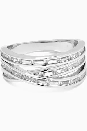 Kenneth Jay Lane CZ Baguette Band Ring in Rhodium-plated Brass
