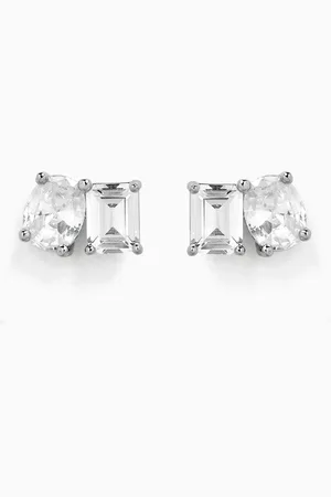 Kenneth Jay Lane Toi et Moi Stud Earrings in Rhodium-plated Brass