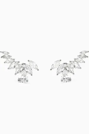 Kenneth Jay Lane CZ Marquise Crawler Earrings in Rhodium-plated Brass