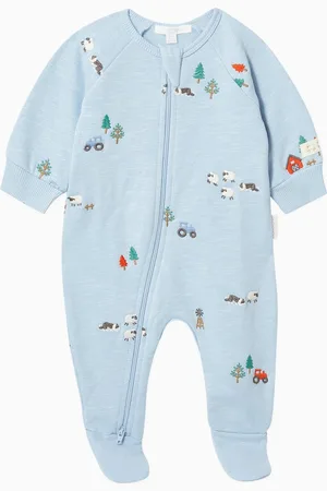 Purebaby Embroidered Sleepsuit in Organic Cotton