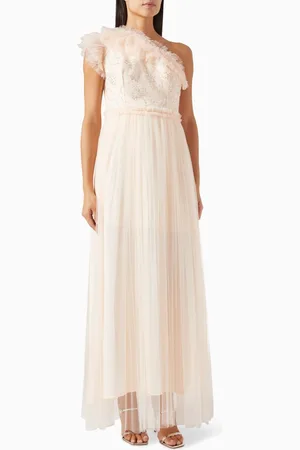 Amri One-shoulder Embellished Maxi Dress in Lace & Tulle