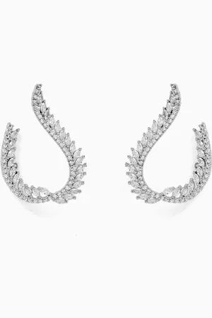 Kenneth Jay Lane CZ Marquis Arabesque Earrings in Rhodium-plated Brass