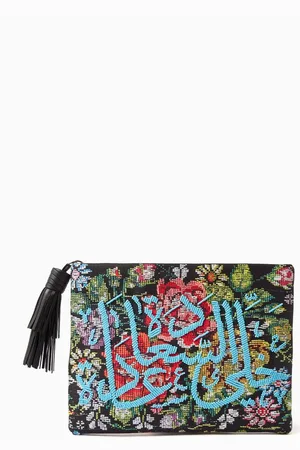 SARAH’S BAG Floral Embellished Pouch Clutch in Canvas