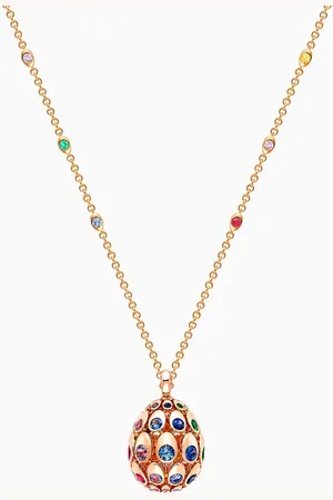 Faberge Cosmic Curve Rainbow Egg Pendant Necklace in 18kt Rose Gold