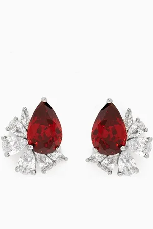 Kenneth Jay Lane CZ Pear Stud Earrings in Rhodium-plated Brass