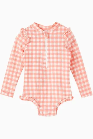 Purebaby Gingham-print Frilled One-piece Swimsuit