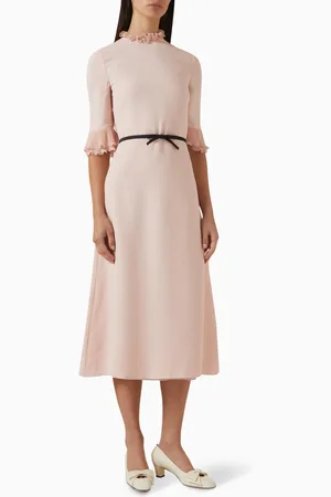 VALENTINO GARAVANI Pleated Ruffle Midi Dress in Silk