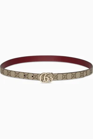 Gucci GG Marmont Reversible Thin Belt in Canvas & Leather