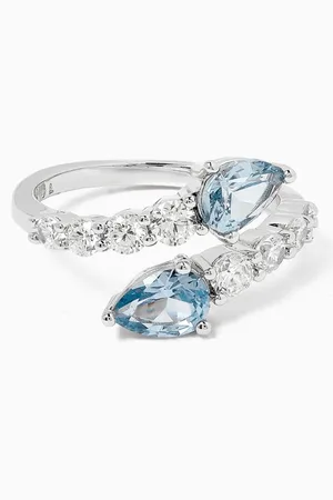 Kenneth Jay Lane Double-pear CZ Open Ring in Rhodium-plated Brass