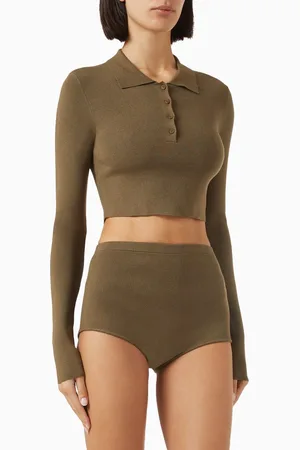 The Frankie Shop Giselle Crop Knit Polo in Viscose Blend