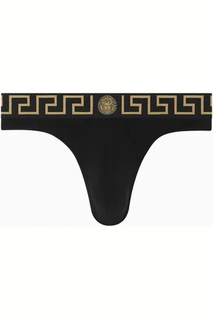 VERSACE Greca Border Thong Briefs in Organic Cotton