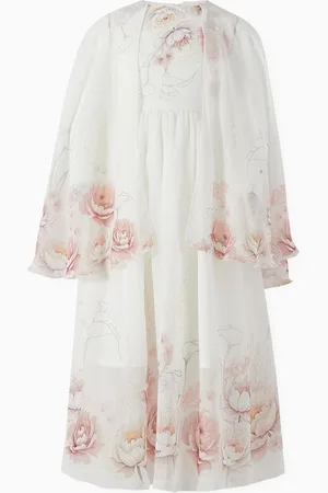Eirene Floral-print Cape Dress in Chiffon