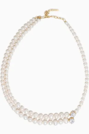 COMPLETEDWORKS Pearl & Cubic Zirconia Layered Necklace in 18kt Gold Vermeil