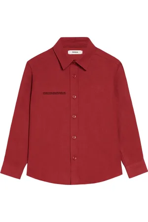 The Pangaia Kids Aloe Linen Long Sleeve Shirt—cranberry red