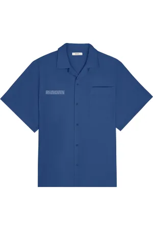 The Pangaia Mens DNA Linen Camp Collar Shirt—lapis