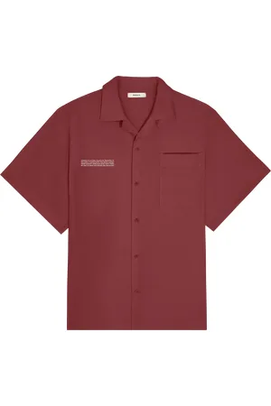 The Pangaia Mens DNA Linen Camp Collar Shirt—garnet red
